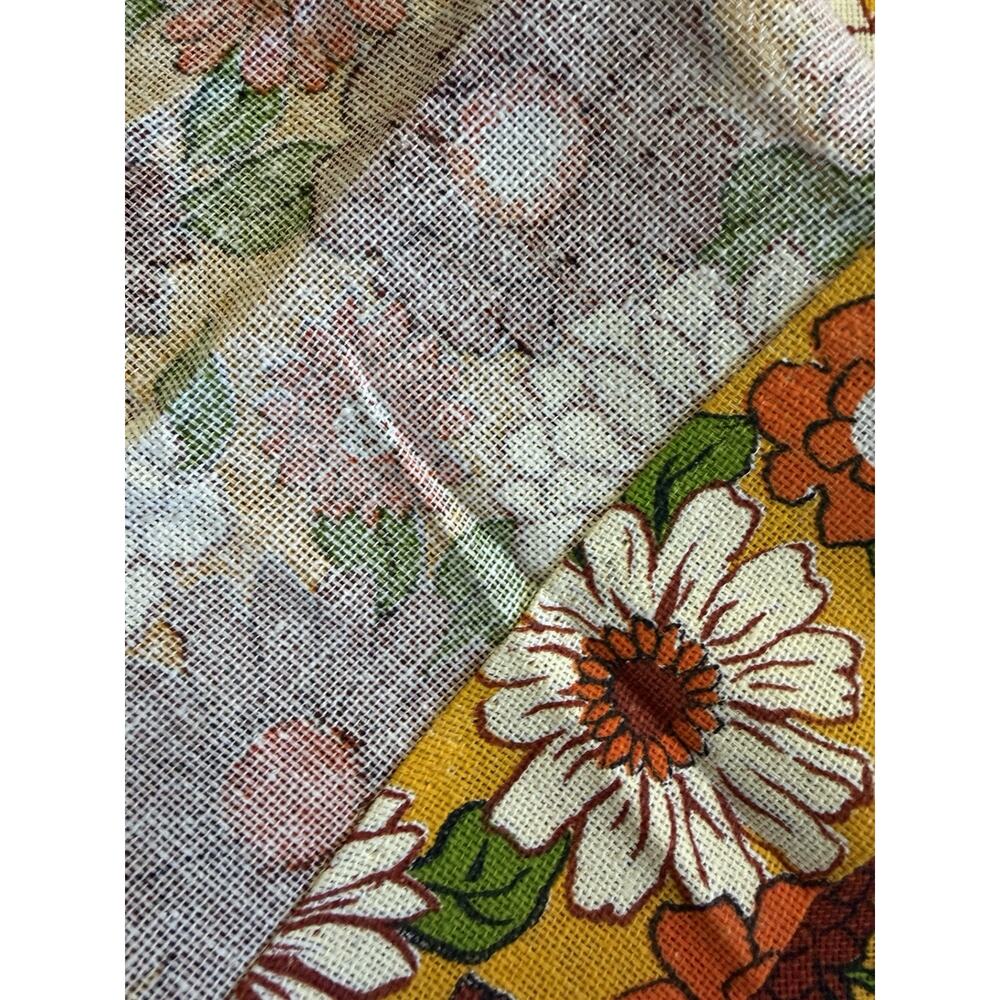 Vintage 70s Orange Gold White & Green Floral Groovy Flower Power Curtains - Picture 4 of 4